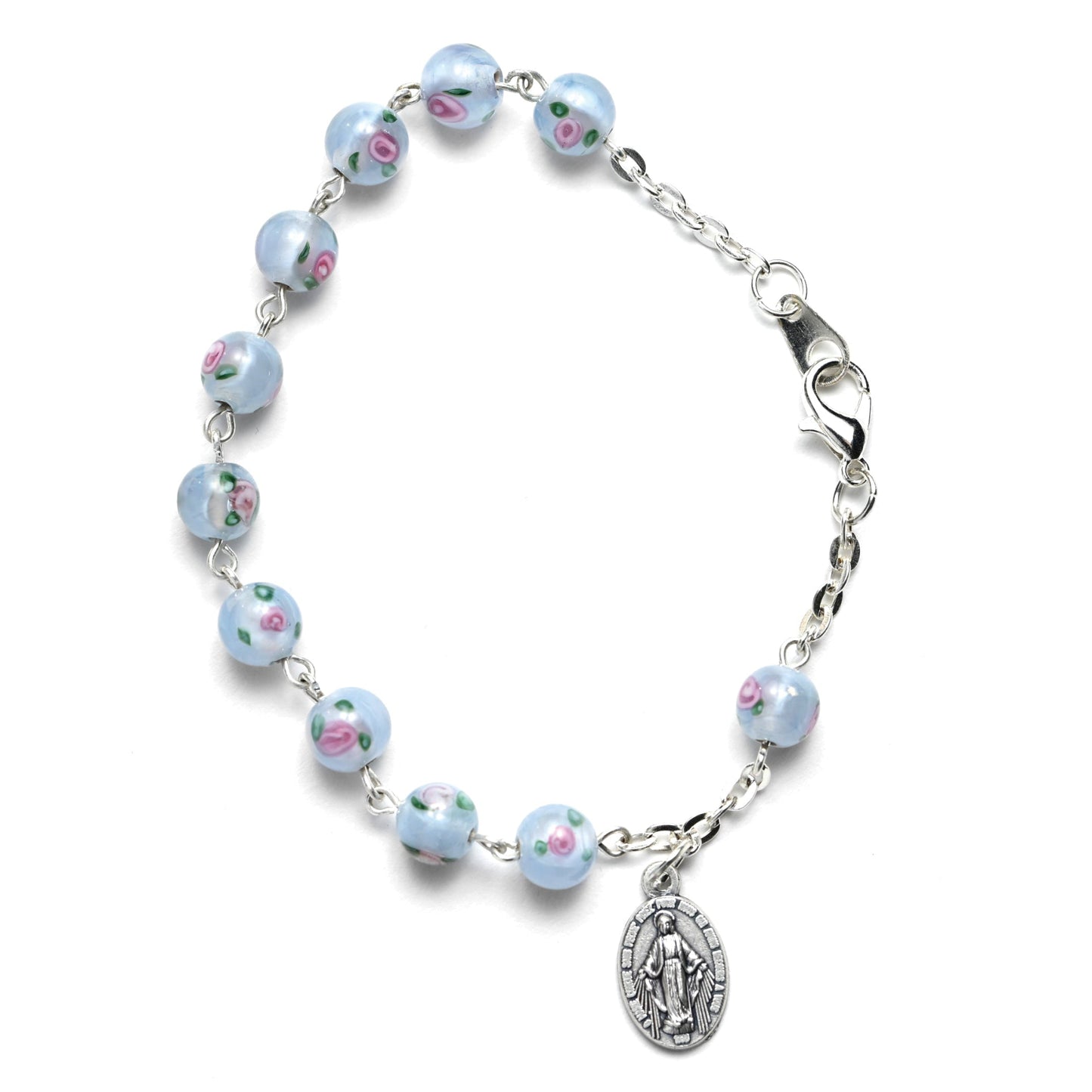 Bracelet verre soufflé sur chaine avec médaille