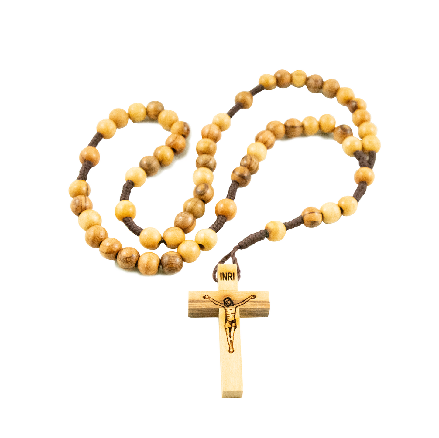 Rosaire bois d'olivier sur corde - 8mm