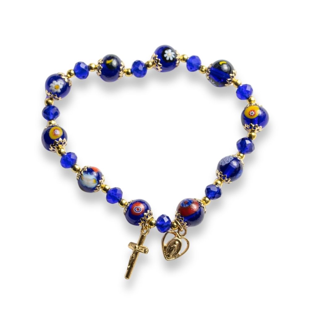 Bracelet Murano bleu-doré élastique