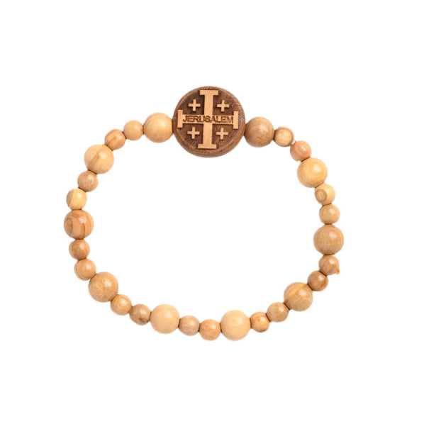 Bracelet en bois d'olivier Croix de Jérusalem