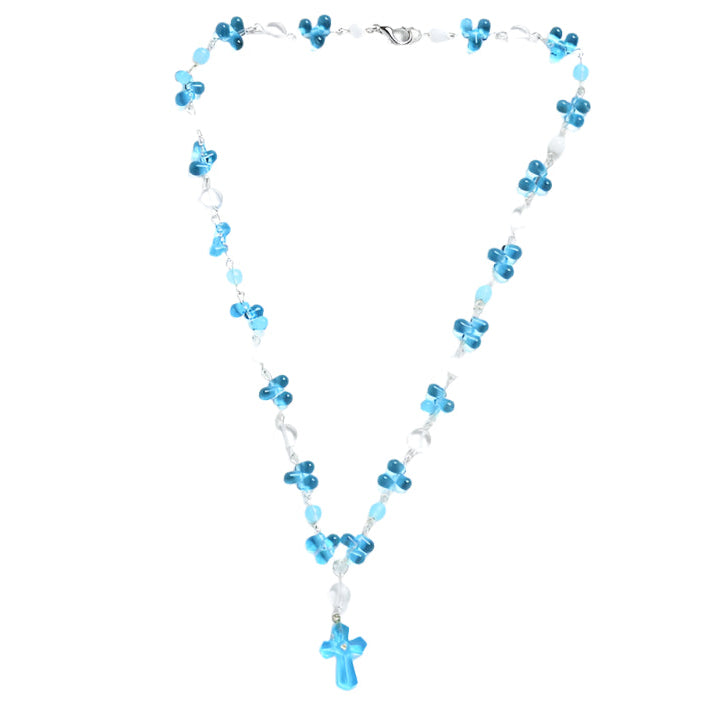 Collier en verre turquoise avec croix