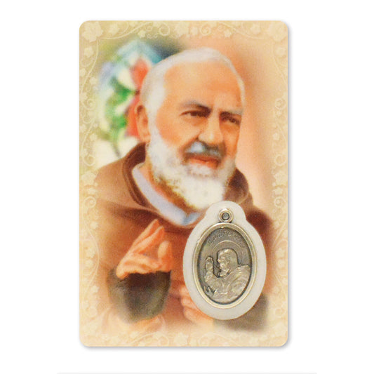 Carte de prière avec médaille de Padre Pio