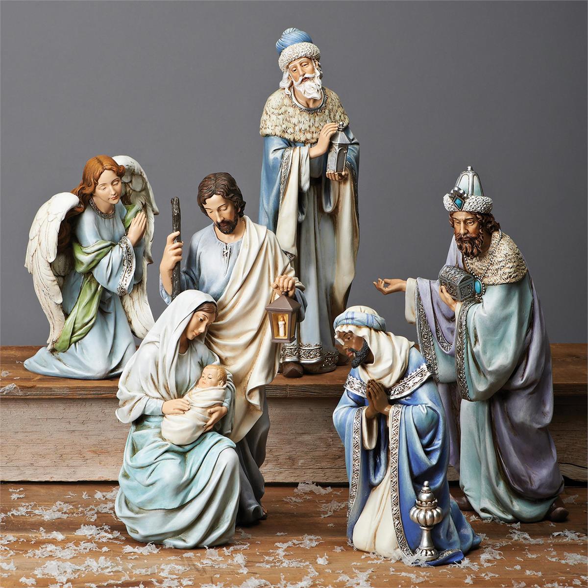 Ensemble de personnages de crèche en résine, 38 cm.