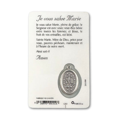 Carte de prière Je vous salue Marie avec médaille