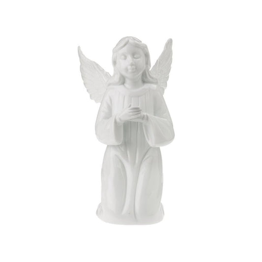 Veilleuse ange à genoux en porcelaine blanche 7"