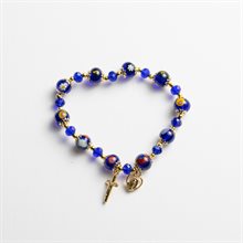 Bracelet Murano bleu-doré élastique