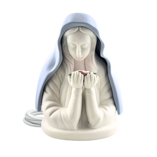 Veilleuse électrique Vierge voile bleu