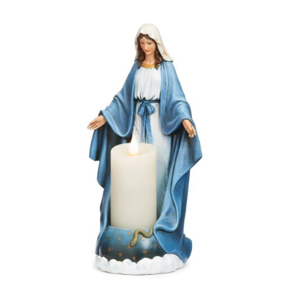 Statue Vierge Marie porte chandelle 25cm