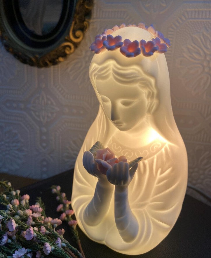 Veilleuse électrique Vierge couronne rose