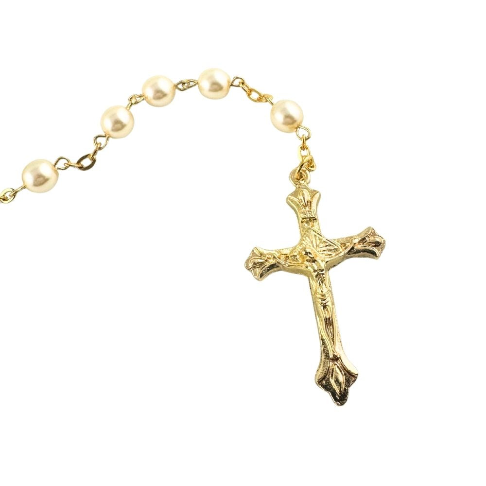 Chapelet crème et doré avec médaille miraculeuse