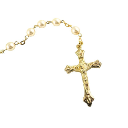 Chapelet crème et doré avec médaille miraculeuse