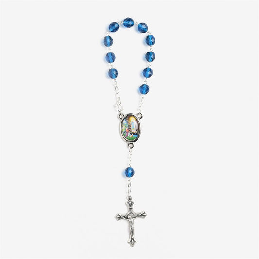 Dizainier cristal bleu Notre-Dame de Lourdes - Pour rétroviseur