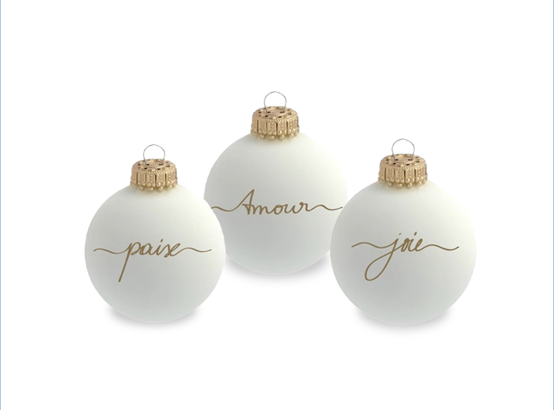 Boules de Noël en verre Amour-Paix-Joie