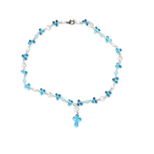 Collier en verre turquoise avec croix