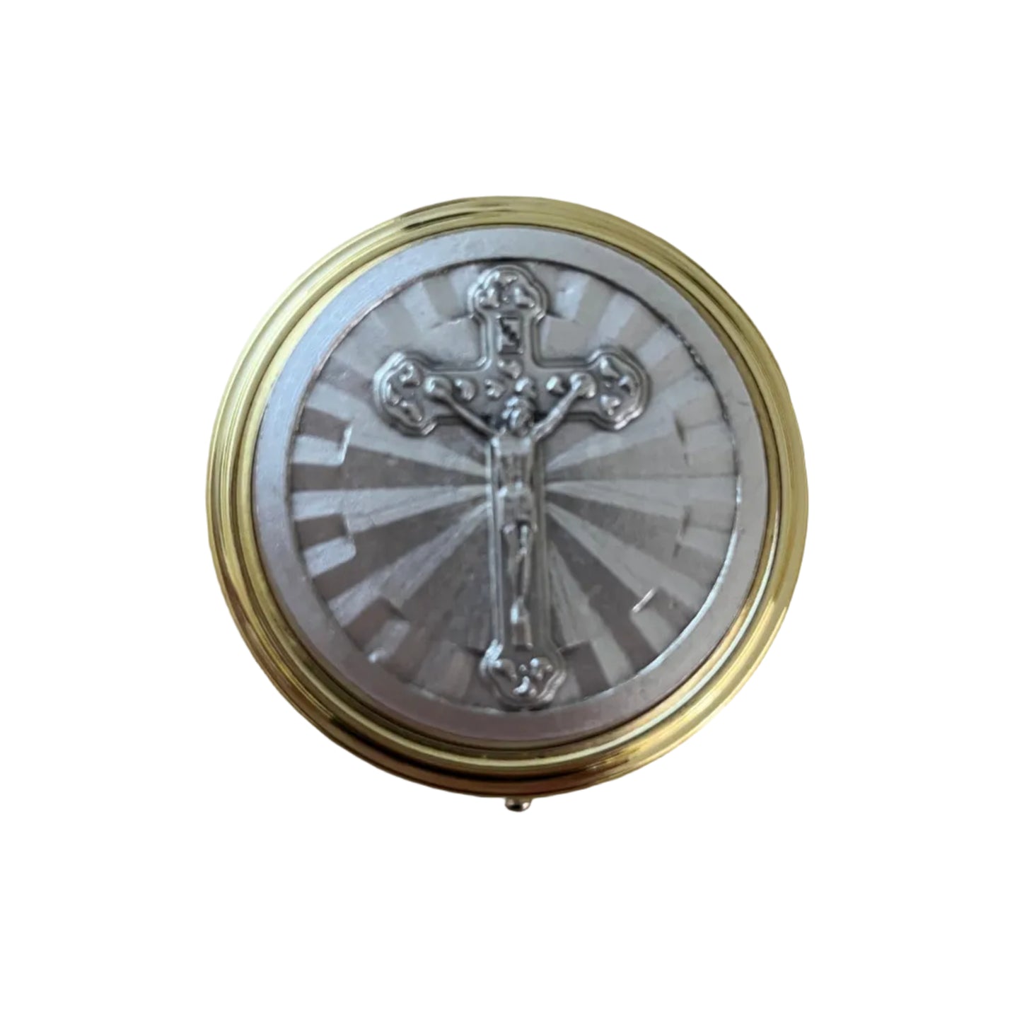 Custode dorée pour hostie 5.5cm motif Christ argenté