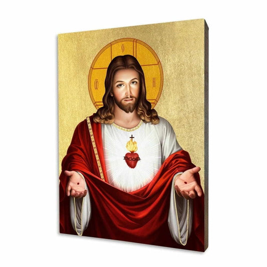 Icône dorée 10x15cm Sacré-Cœur de Jésus & Sacré-Cœur de Marie