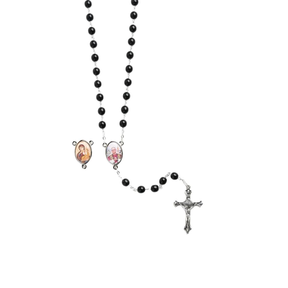 Chapelet noir avec médaille Pape Léon XIV