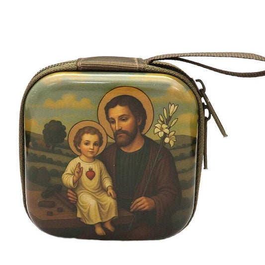 Étui à chapelet Joseph et enfant en tissu