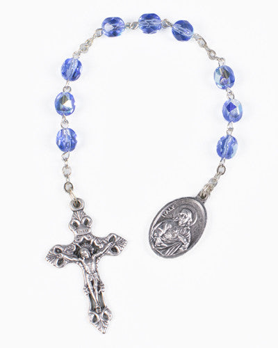 Chapelet Notre Dame de Fatima avec perles en cristal bleu