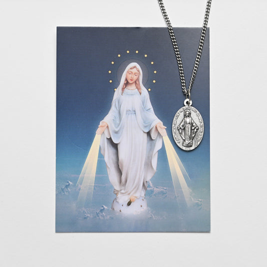 Médaille de la Vierge Miraculeuse avec carte consécration