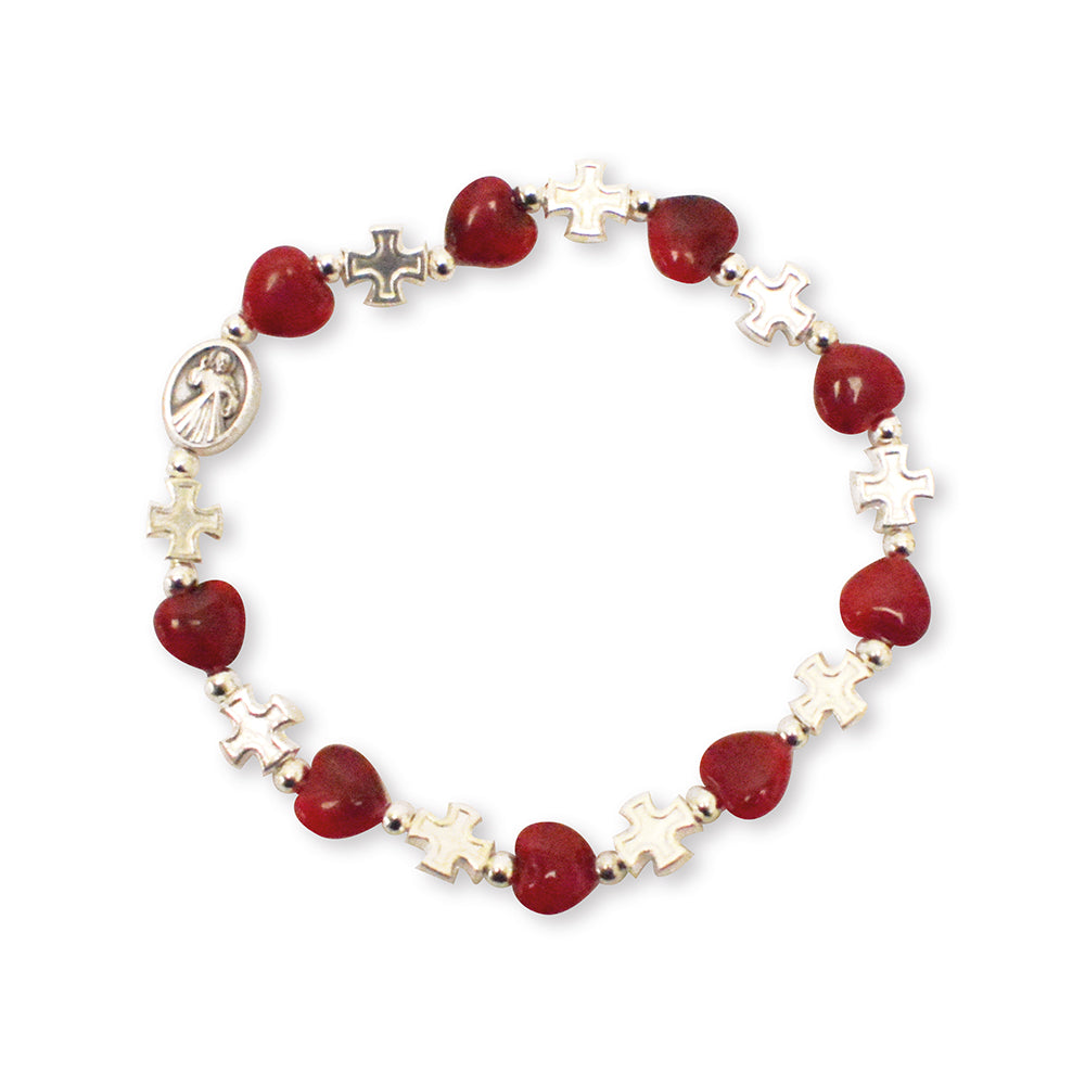 Bracelet avec cœur rouge Divine Miséricorde