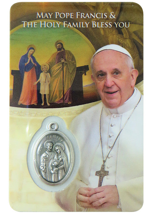 Carte prière Pape François avec médaille
